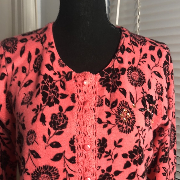 Madison Studio Cardigan Sweater Women's L Pink Black Crop Shrug Crochet … - Picture 3 of 5